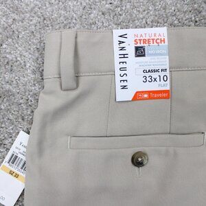 Van Heusen Traveler Shorts NWT Mens 33x10 Beige Natural Stretch Classic Fit Flat